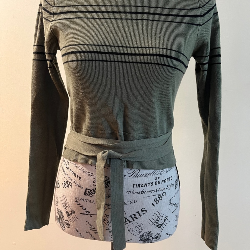 Zara Knit - Olive green/ Black stripe knit sweater